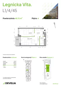 Mieszkanie, 45,72 m², 2 pokoje, piętro 4, oferta nr L1/4/45