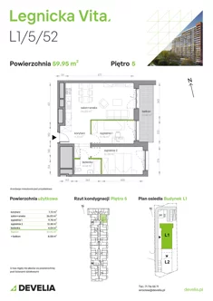 Mieszkanie, 59,95 m², 3 pokoje, piętro 5, oferta nr L1/5/52