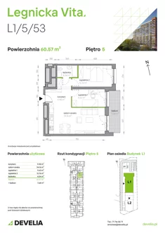 Mieszkanie, 60,57 m², 3 pokoje, piętro 5, oferta nr L1/5/53