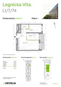 Mieszkanie, 60,58 m², 3 pokoje, piętro 7, oferta nr L1/7/74