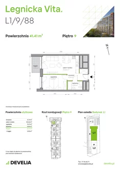 Mieszkanie, 41,41 m², 2 pokoje, piętro 9, oferta nr L1/9/88