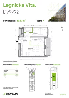 Mieszkanie, 60,57 m², 3 pokoje, piętro 9, oferta nr L1/9/92