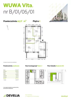 Mieszkanie, 62,17 m², 3 pokoje, piętro 1, oferta nr B.01.05.01