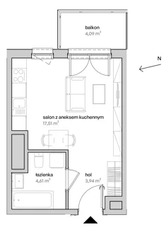 Mieszkanie, 26,06 m², 1 pokój, piętro 4, oferta nr A/04/045