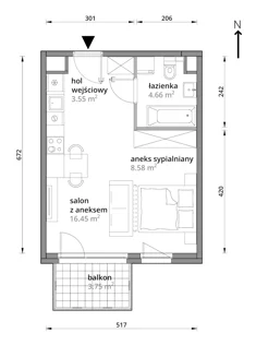 Mieszkanie, 33,24 m², 1 pokój, piętro 1, oferta nr A/062