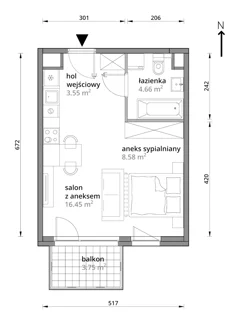 Mieszkanie, 33,24 m², 1 pokój, piętro 2, oferta nr A/065