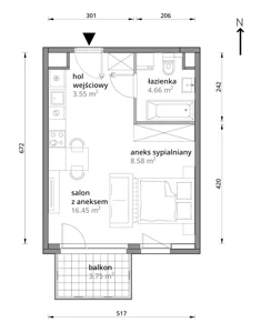 Mieszkanie, 33,24 m², 1 pokój, piętro 3, oferta nr A/068