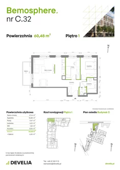 Mieszkanie, 60,48 m², 3 pokoje, piętro 1, oferta nr C/032