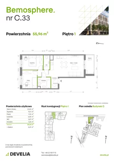 Mieszkanie, 55,96 m², 3 pokoje, piętro 1, oferta nr C/033
