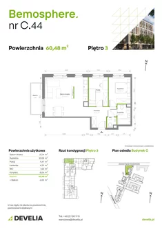 Mieszkanie, 60,48 m², 3 pokoje, piętro 3, oferta nr C/044