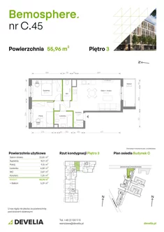 Mieszkanie, 55,96 m², 3 pokoje, piętro 3, oferta nr C/045