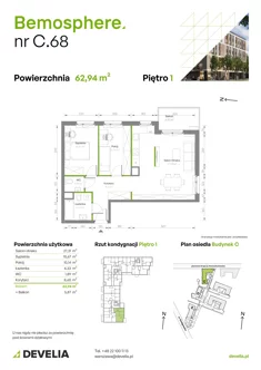Mieszkanie, 62,94 m², 3 pokoje, piętro 1, oferta nr C/068