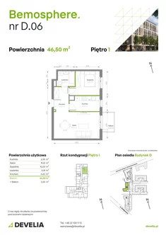 Mieszkanie, 46,50 m², 2 pokoje, piętro 1, oferta nr D/006