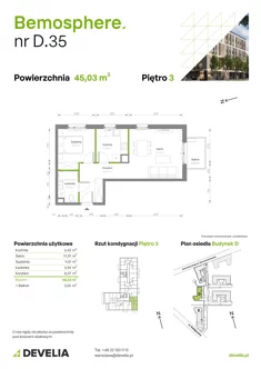 Mieszkanie, 45,03 m², 2 pokoje, piętro 3, oferta nr D/035
