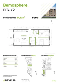 Mieszkanie, 64,20 m², 3 pokoje, piętro 1, oferta nr E/035