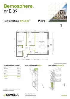 Mieszkanie, 57,68 m², 3 pokoje, piętro 1, oferta nr E/039