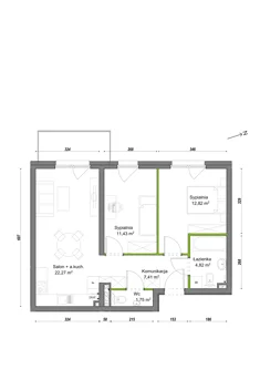 Mieszkanie, 60,50 m², 3 pokoje, piętro 2, oferta nr B2/F/19