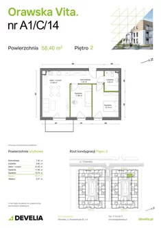 Mieszkanie, 58,40 m², 3 pokoje, piętro 2, oferta nr A1/C/14
