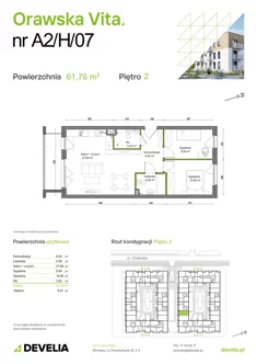 Mieszkanie, 61,76 m², 3 pokoje, piętro 2, oferta nr A2/H/07