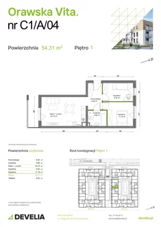 Mieszkanie, 54,31 m², 3 pokoje, piętro 1, oferta nr C1/A/04