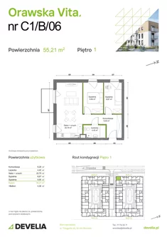Mieszkanie, 55,21 m², 3 pokoje, piętro 1, oferta nr C1/B/06