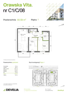 Mieszkanie, 60,58 m², 3 pokoje, piętro 1, oferta nr C1/C/08