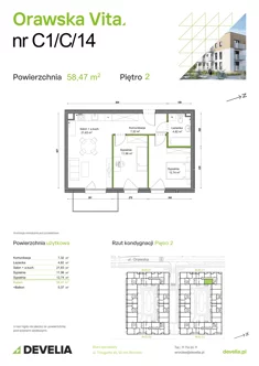 Mieszkanie, 58,47 m², 3 pokoje, piętro 2, oferta nr C1/C/14