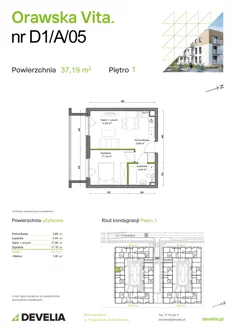 Mieszkanie, 37,19 m², 2 pokoje, piętro 1, oferta nr D1/A/05