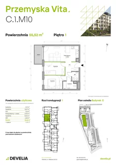 Mieszkanie, 55,52 m², 3 pokoje, piętro 1, oferta nr C.1.M10