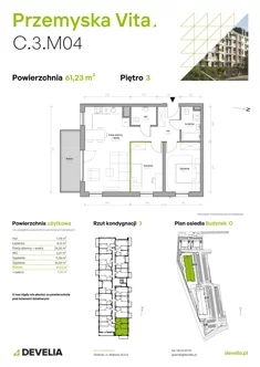 Mieszkanie, 61,23 m², 3 pokoje, piętro 3, oferta nr C.3.M04