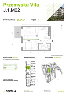 Mieszkanie, 37,67 m², 2 pokoje, piętro 1, oferta nr J.1.M02