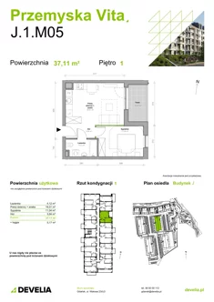 Mieszkanie, 37,11 m², 2 pokoje, piętro 1, oferta nr J.1.M05