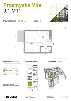 Mieszkanie, 37,67 m², 2 pokoje, piętro 1, oferta nr J.1.M11