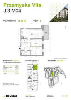 Mieszkanie, 55,19 m², 3 pokoje, piętro 3, oferta nr J.3.M04