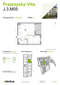 Mieszkanie, 37,27 m², 2 pokoje, piętro 3, oferta nr J.3.M05