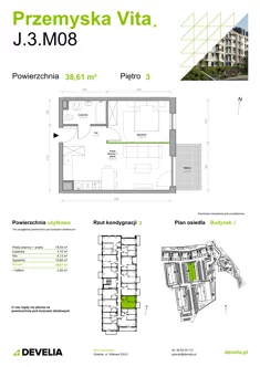 Mieszkanie, 38,61 m², 2 pokoje, piętro 3, oferta nr J.3.M08