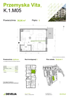 Mieszkanie, 38,96 m², 2 pokoje, piętro 1, oferta nr K.1.M05