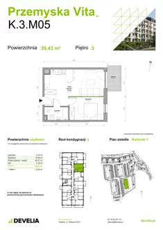 Mieszkanie, 39,43 m², 2 pokoje, piętro 3, oferta nr K.3.M05