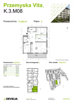 Mieszkanie, 71,69 m², 4 pokoje, piętro 3, oferta nr K.3.M08