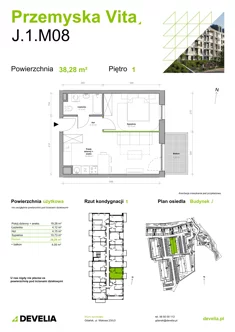 Mieszkanie, 38,28 m², 2 pokoje, piętro 1, oferta nr J.1.M08