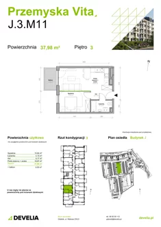 Mieszkanie, 37,98 m², 2 pokoje, piętro 3, oferta nr J.3.M11