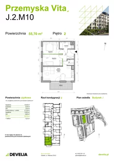 Mieszkanie, 55,70 m², 3 pokoje, piętro 2, oferta nr J.2.M10