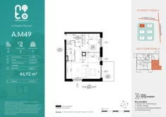 Mieszkanie, 46,92 m², 2 pokoje, piętro 2, oferta nr A/M49 