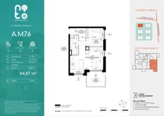 Mieszkanie, 44,87 m², 2 pokoje, piętro 3, oferta nr A/M76 