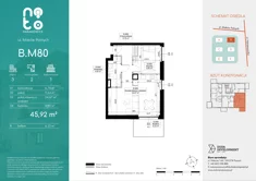 Mieszkanie, 45,92 m², 2 pokoje, piętro 3, oferta nr B/M80 