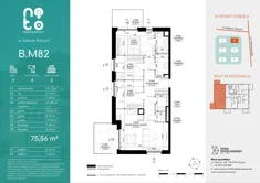 Mieszkanie, 75,56 m², 4 pokoje, piętro 3, oferta nr B/M82 