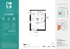 Mieszkanie, 46,92 m², 2 pokoje, piętro 1, oferta nr C/M34 