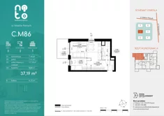 Mieszkanie, 37,19 m², 2 pokoje, piętro 3, oferta nr C/M86 