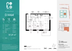 Mieszkanie, 57,29 m², 3 pokoje, piętro 2, oferta nr D/M64 