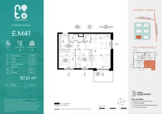 Mieszkanie, 57,61 m², 3 pokoje, piętro 1, oferta nr E/M41 